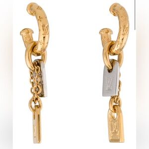 Gold and Silver LV Logo Earrings - LV NANOGRAM dangle earrings